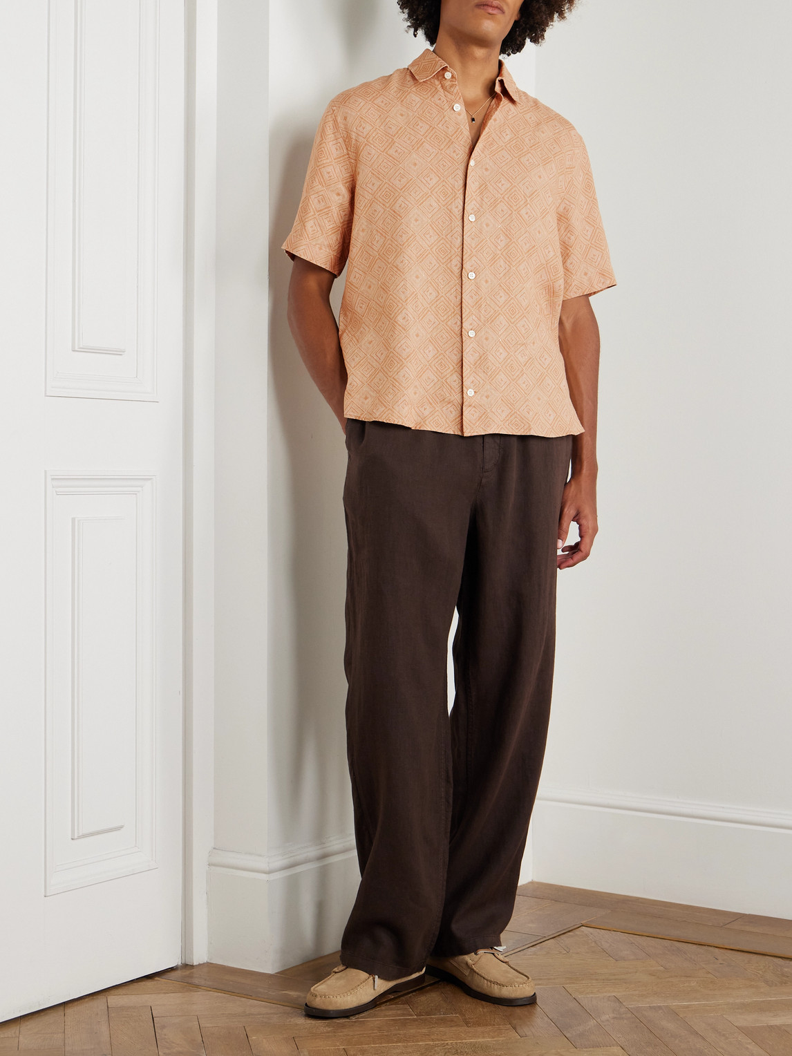 Frescobol Carioca Castro Printed Linen Shirt In Orange