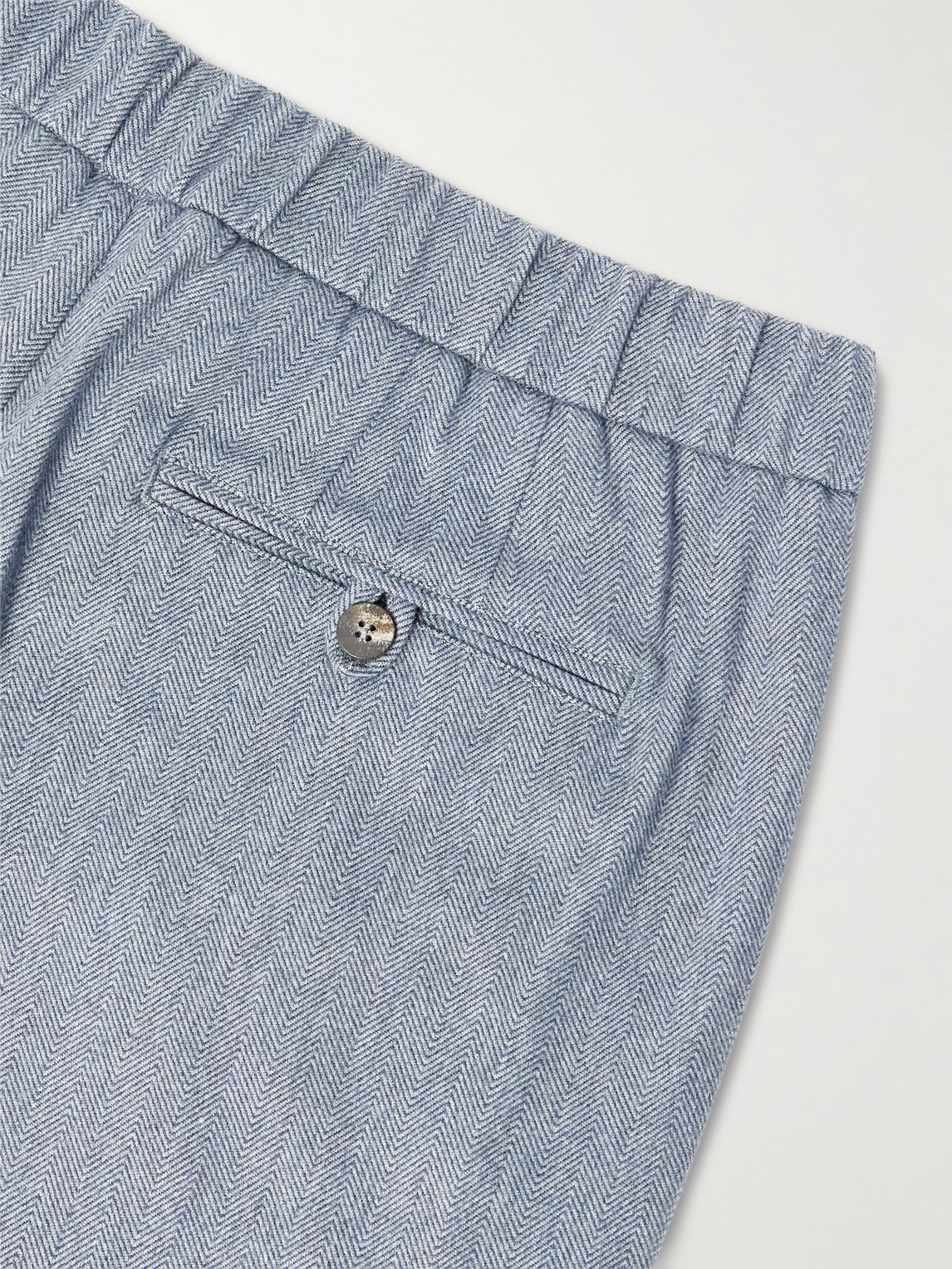 Frescobol Carioca Oscar Straight-leg Herringbone Cotton And Cashmere-blend Drawstring Trousers In Blue