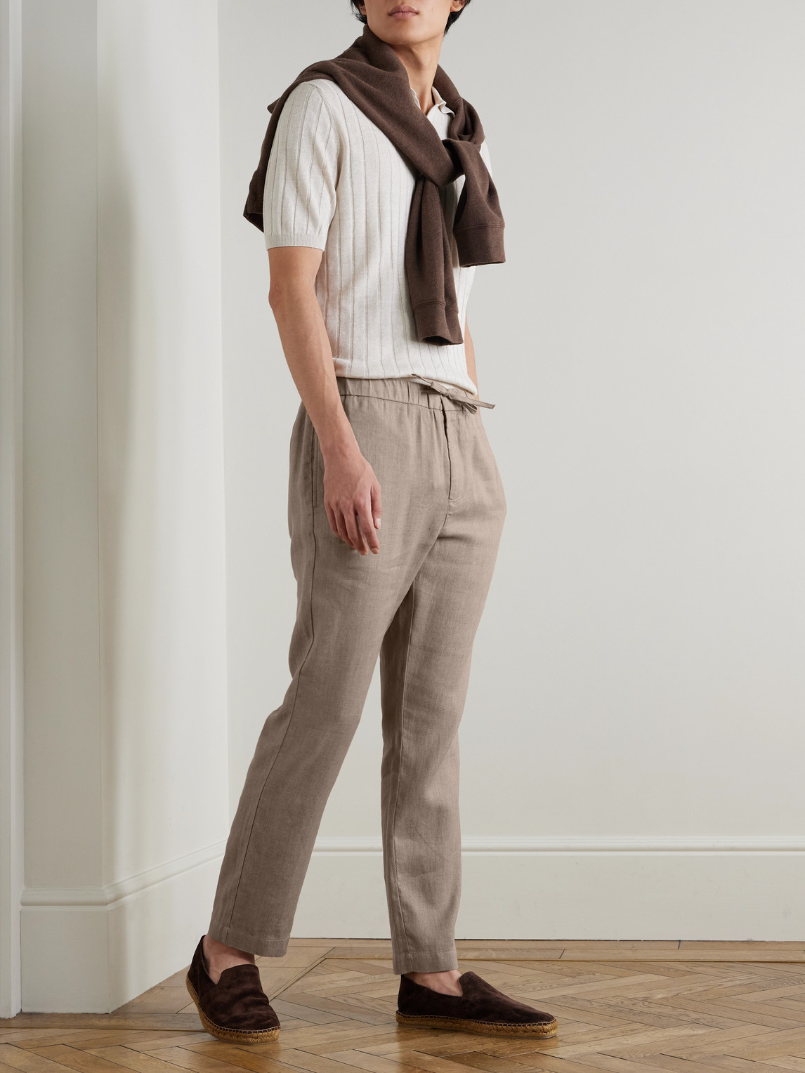 Frescobol Carioca Oscar Straight-leg Linen And Cotton-blend Drawstring Trousers In Animal Print