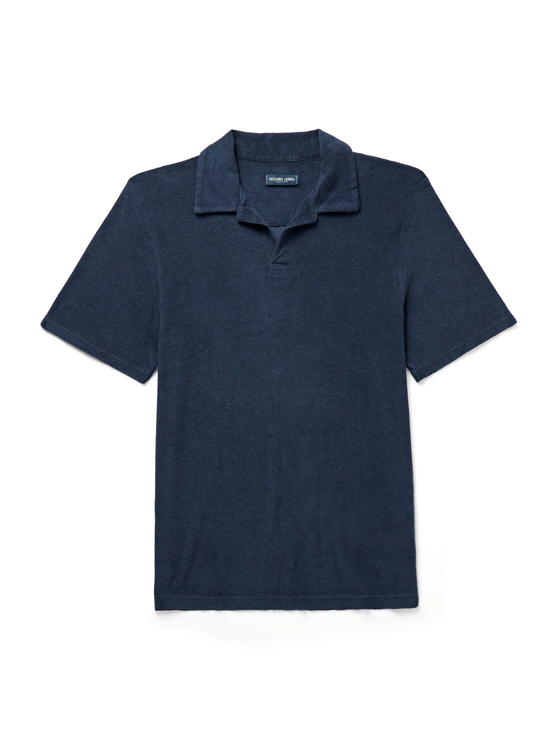 Frescobol Carioca Faustino Camp-collar Cotton, Lyocell And Linen-blend Terry Polo Shirt In Blue