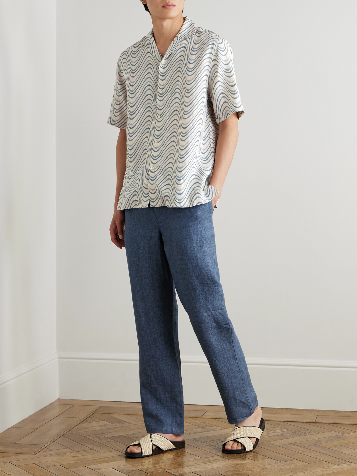 Frescobol Carioca Roberto Camp-collar Printed Linen Shirt In Yellow