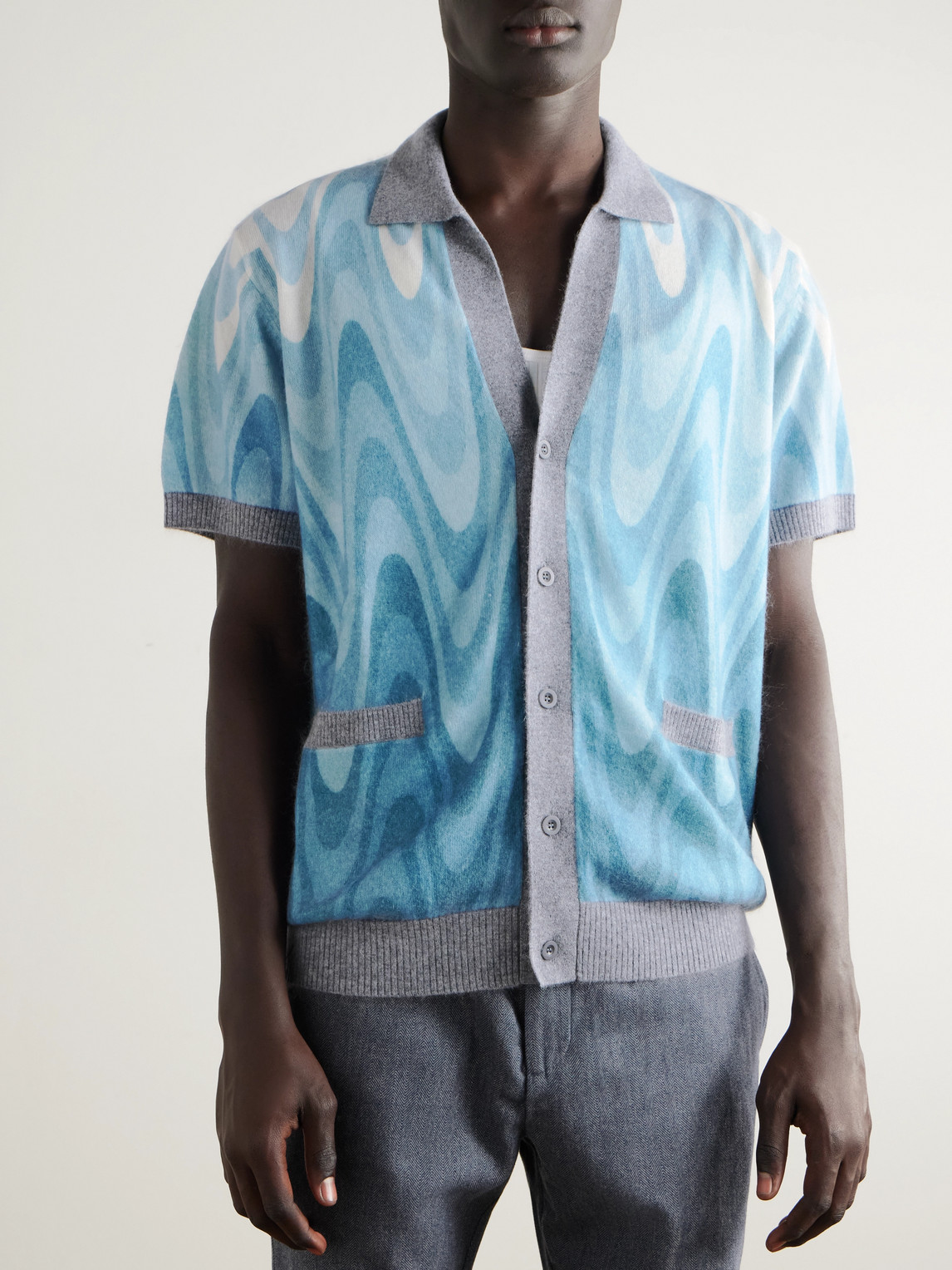  Frescobol Carioca - Romero Printed Brushed Wool And Cashmere-blend Cardigan - Men - Blue - M 