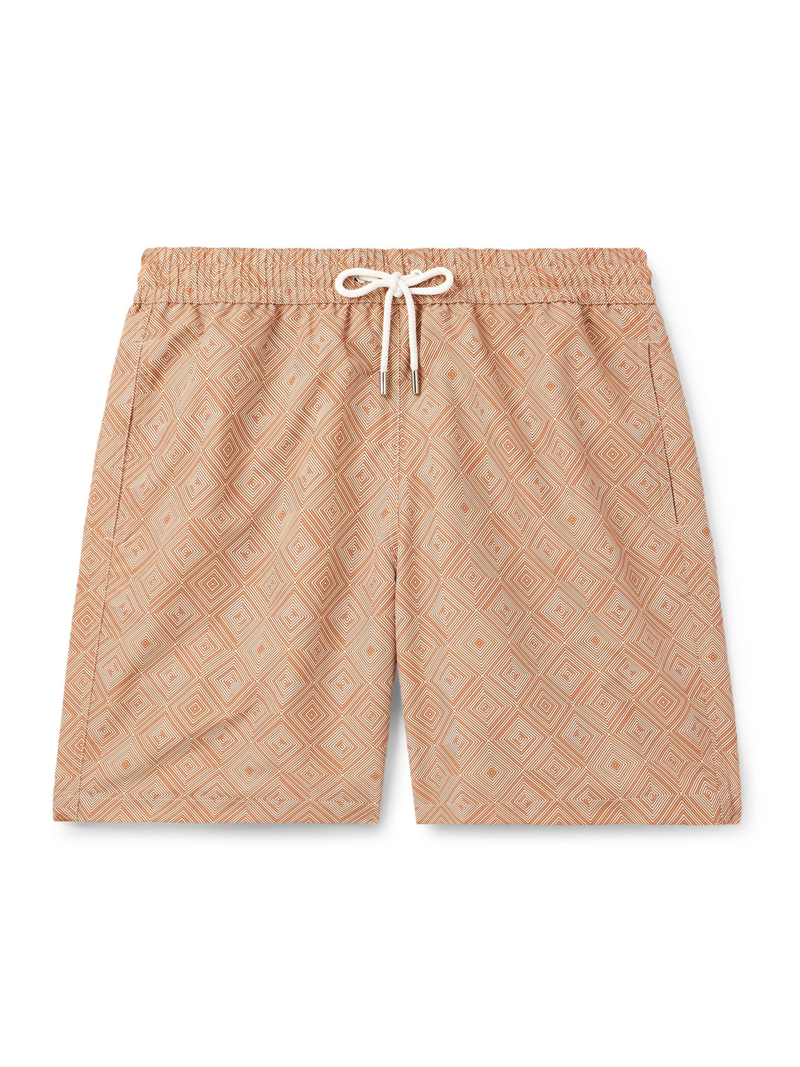 Frescobol Carioca Santos Straight-leg Mid-length Printed Recycled Swim Shorts In Orange