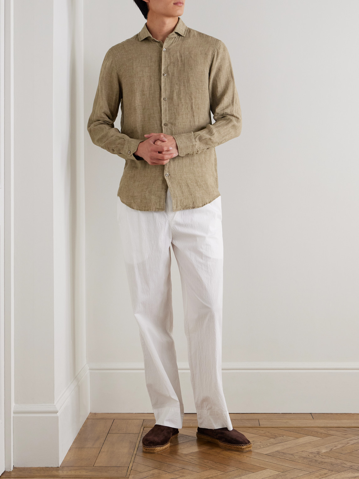 Frescobol Carioca Antonio Linen Shirt In Brown