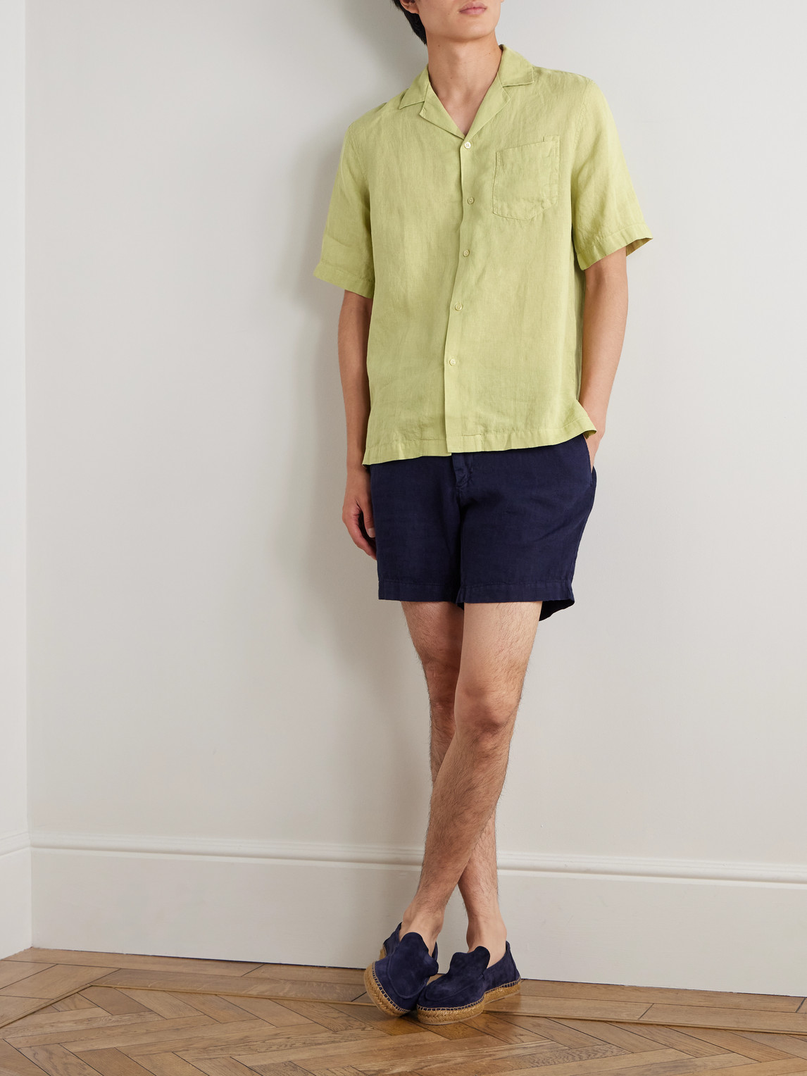 Frescobol Carioca Angelo Camp-collar Linen Shirt In Green