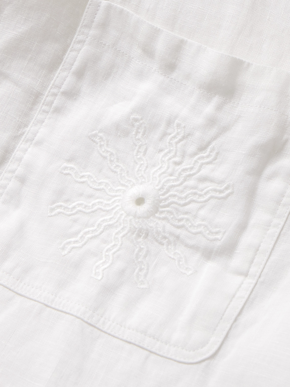 Frescobol Carioca Alves Camp-collar Embroidered Linen Shirt In White