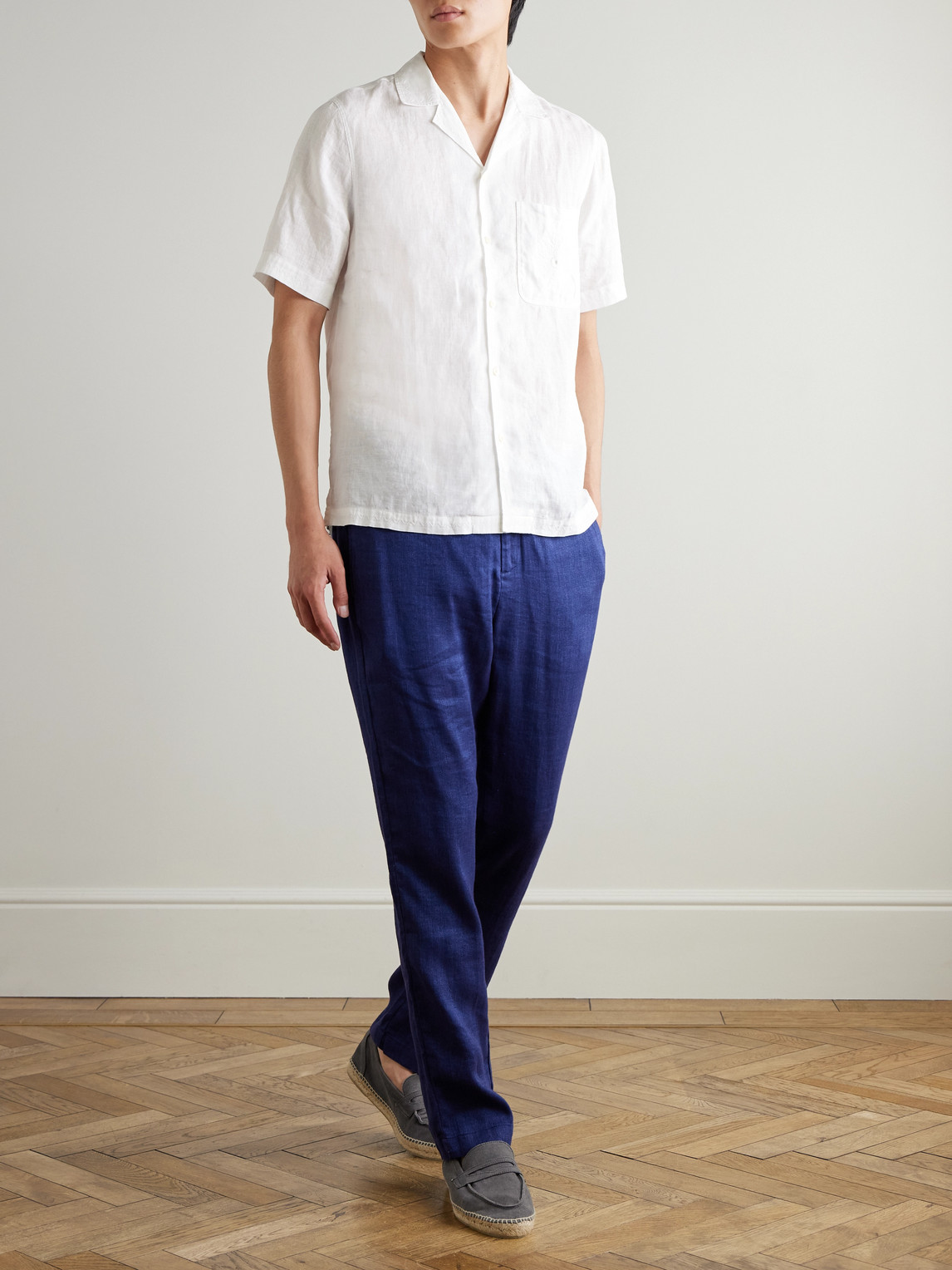 Frescobol Carioca Alves Camp-collar Embroidered Linen Shirt In White