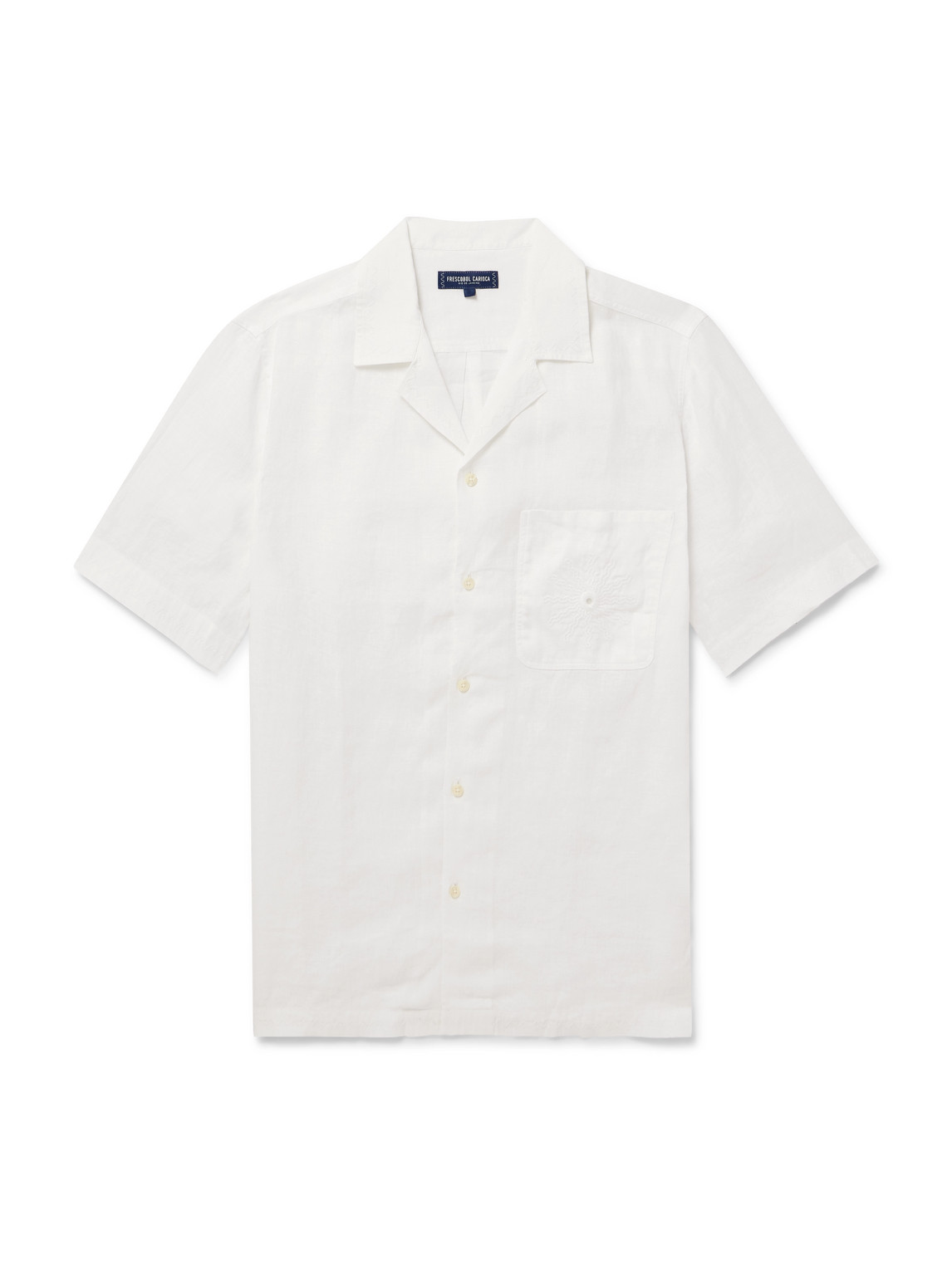 Frescobol Carioca Alves Camp-collar Embroidered Linen Shirt In White