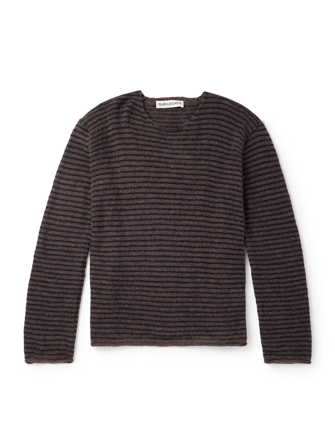 Our Legacy Cropped Striped Alpaca-blend Sweater In Brown