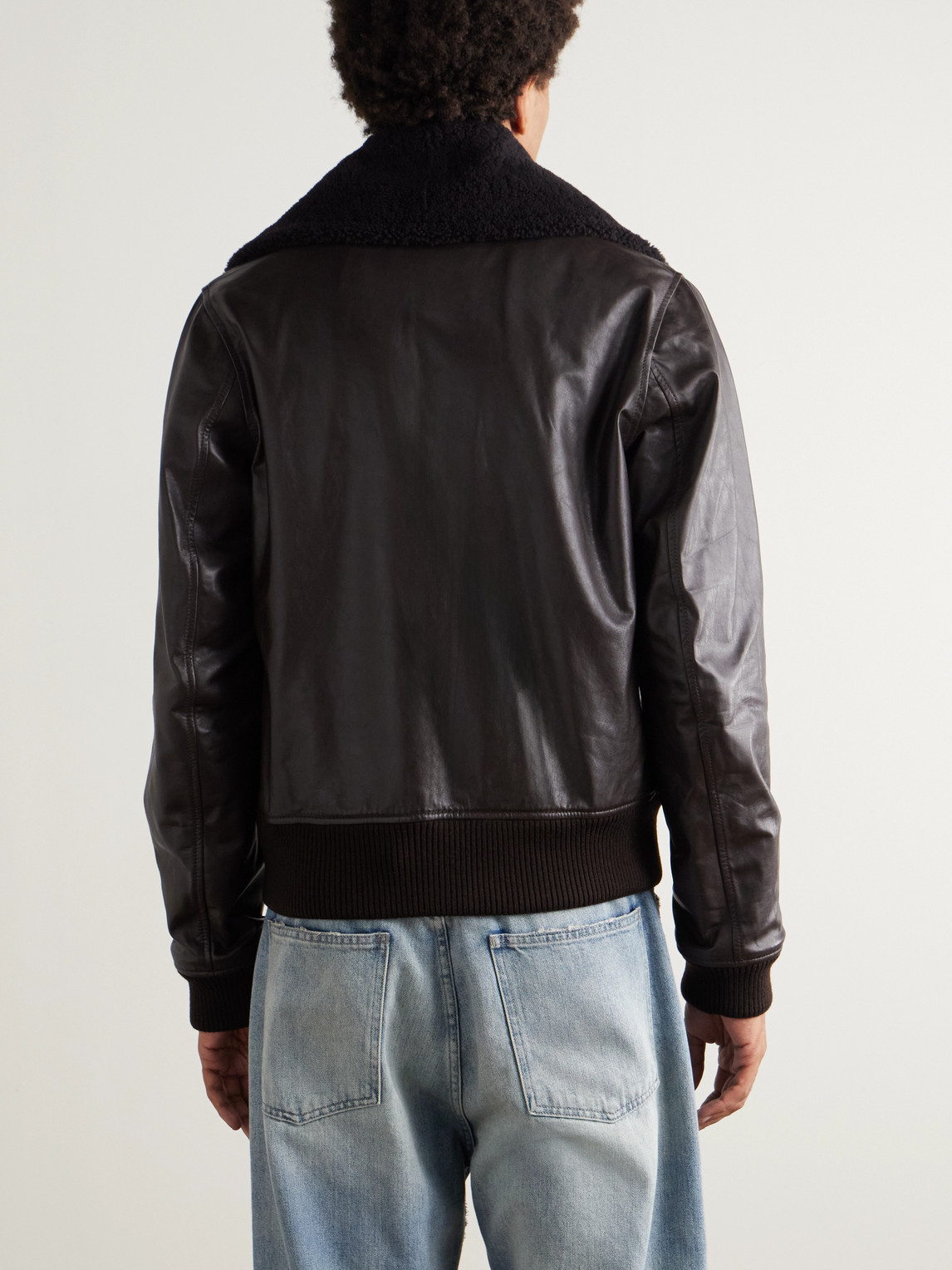 Our Legacy Pharos Wool-blend Trimmed Leather Bomber Jacket In Brown