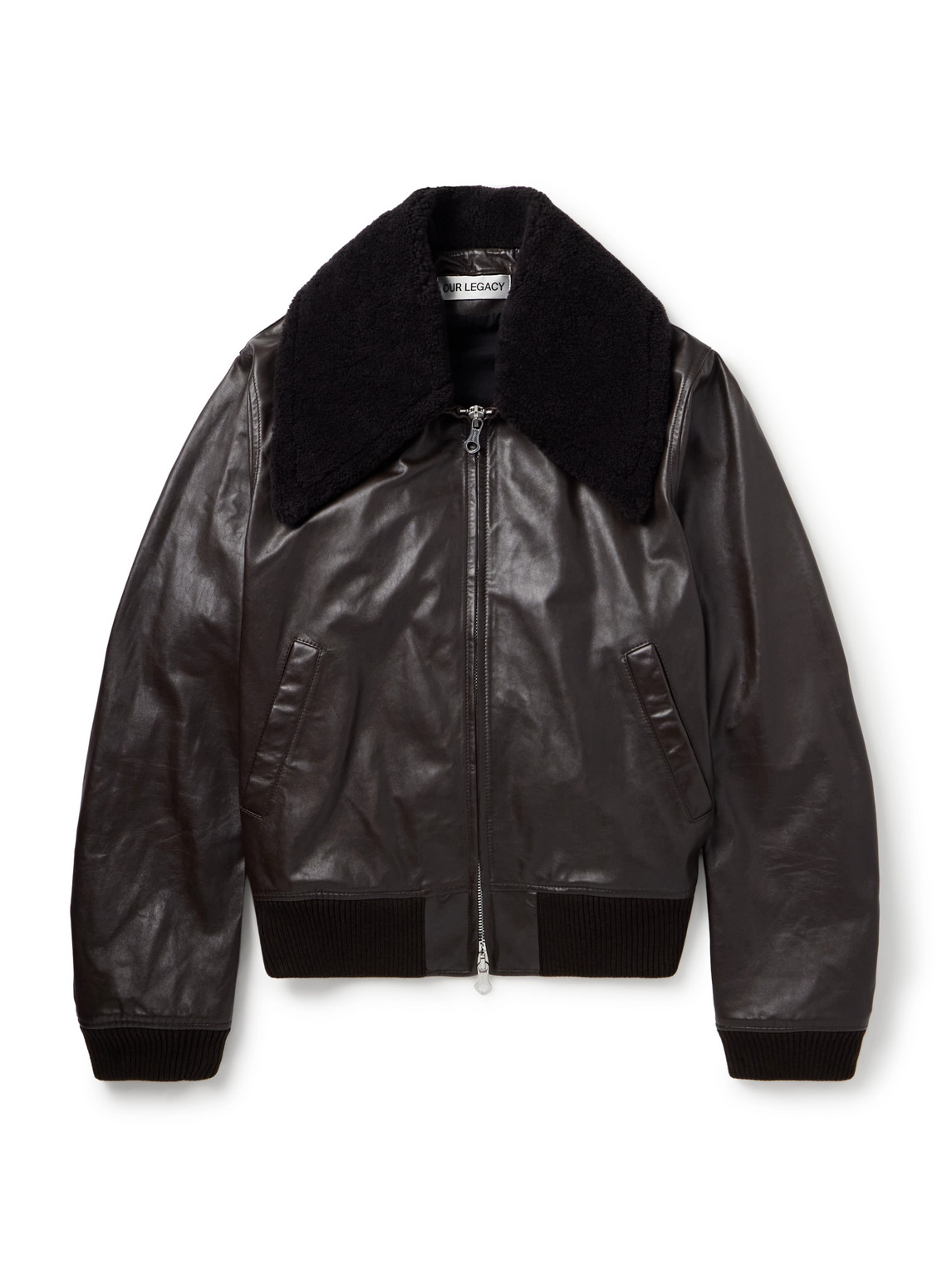 Our Legacy Pharos Wool-blend Trimmed Leather Bomber Jacket In Brown