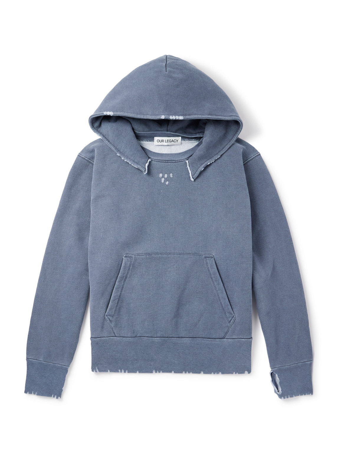 Our Legacy Relic Distressed Cotton-jersey Hoodie In Blue