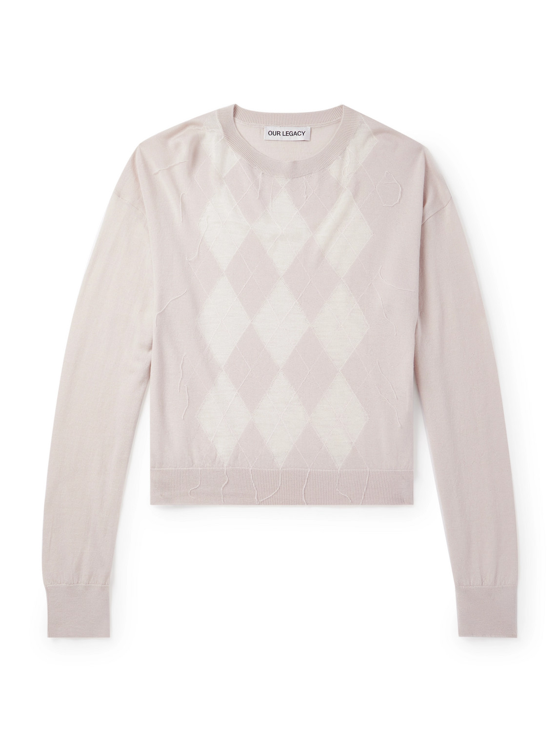 Our Legacy Sonar Distressed Argyle-jacquard Wool Sweater In Pink