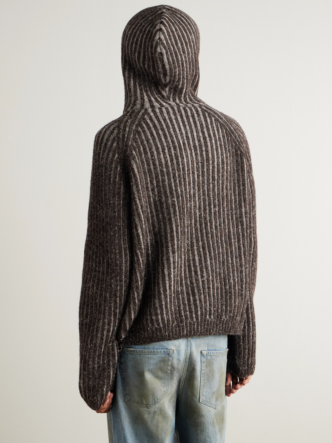 Our Legacy Mens Level Ribbed Wool Hoodie Vanise Brown Stripe In Gray