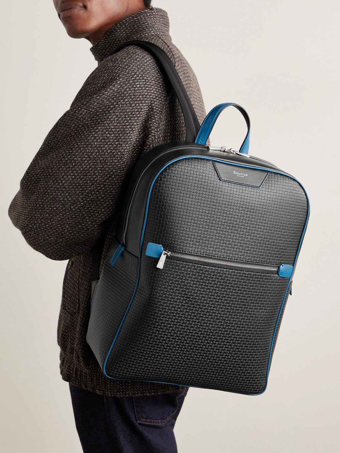 Serapian Leather-trimmed Stepan Coated-canvas Backpack In Black