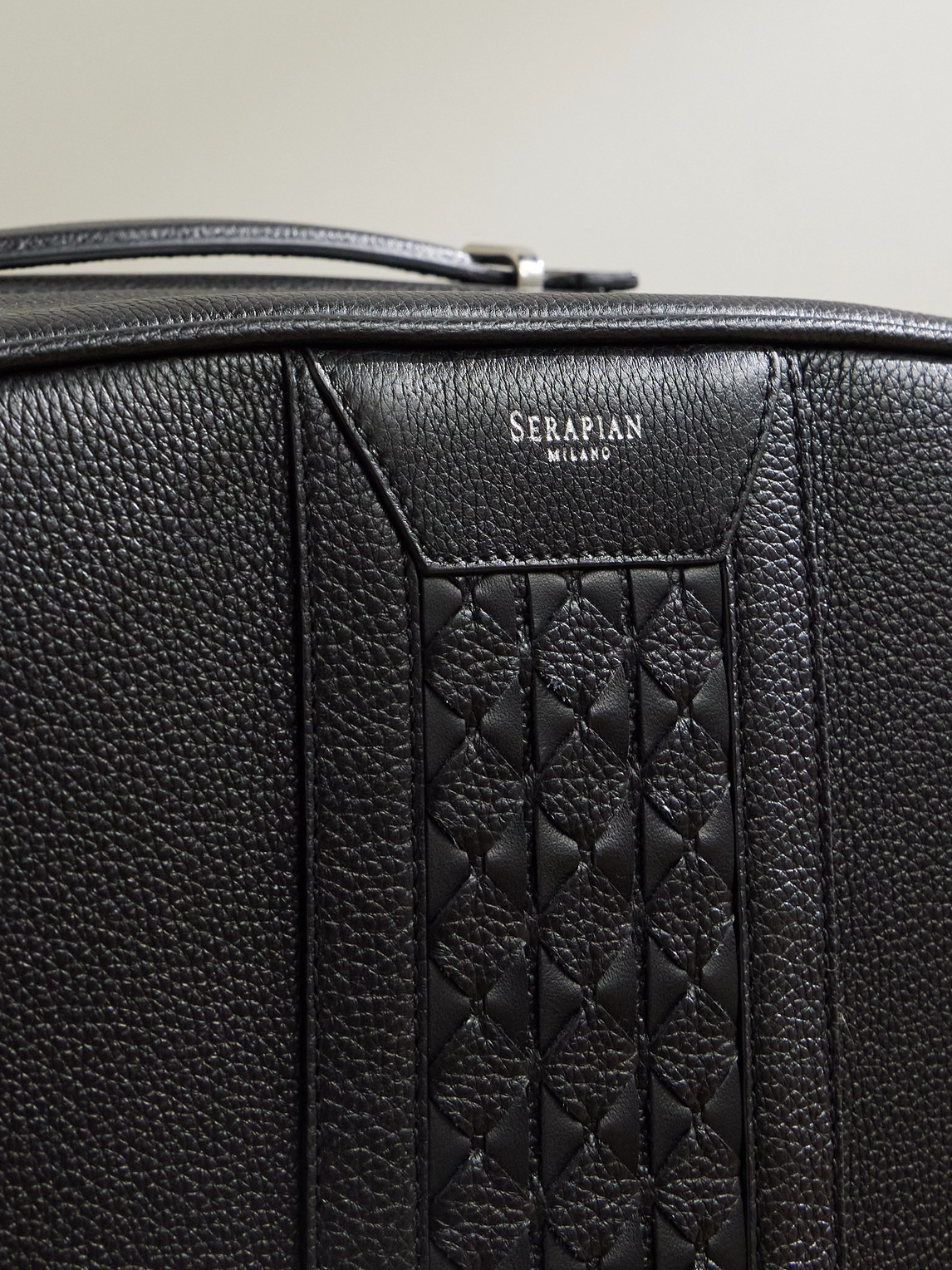 Serapian Mosaico-detailed Full-grain Leather Carry-on Suitcase In Black