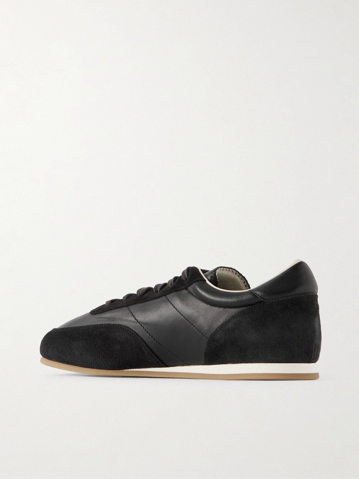 Common Projects Minimal Runner Suede-trimmed Leather Sneakers In Black