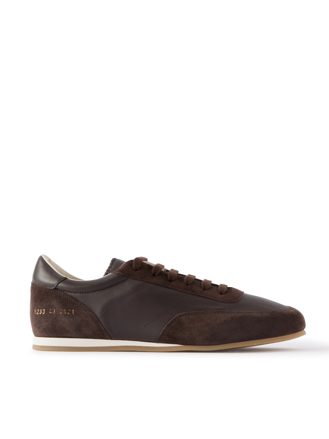 Common Projects Minimal Runner Suede-trimmed Leather Sneakers In Brown