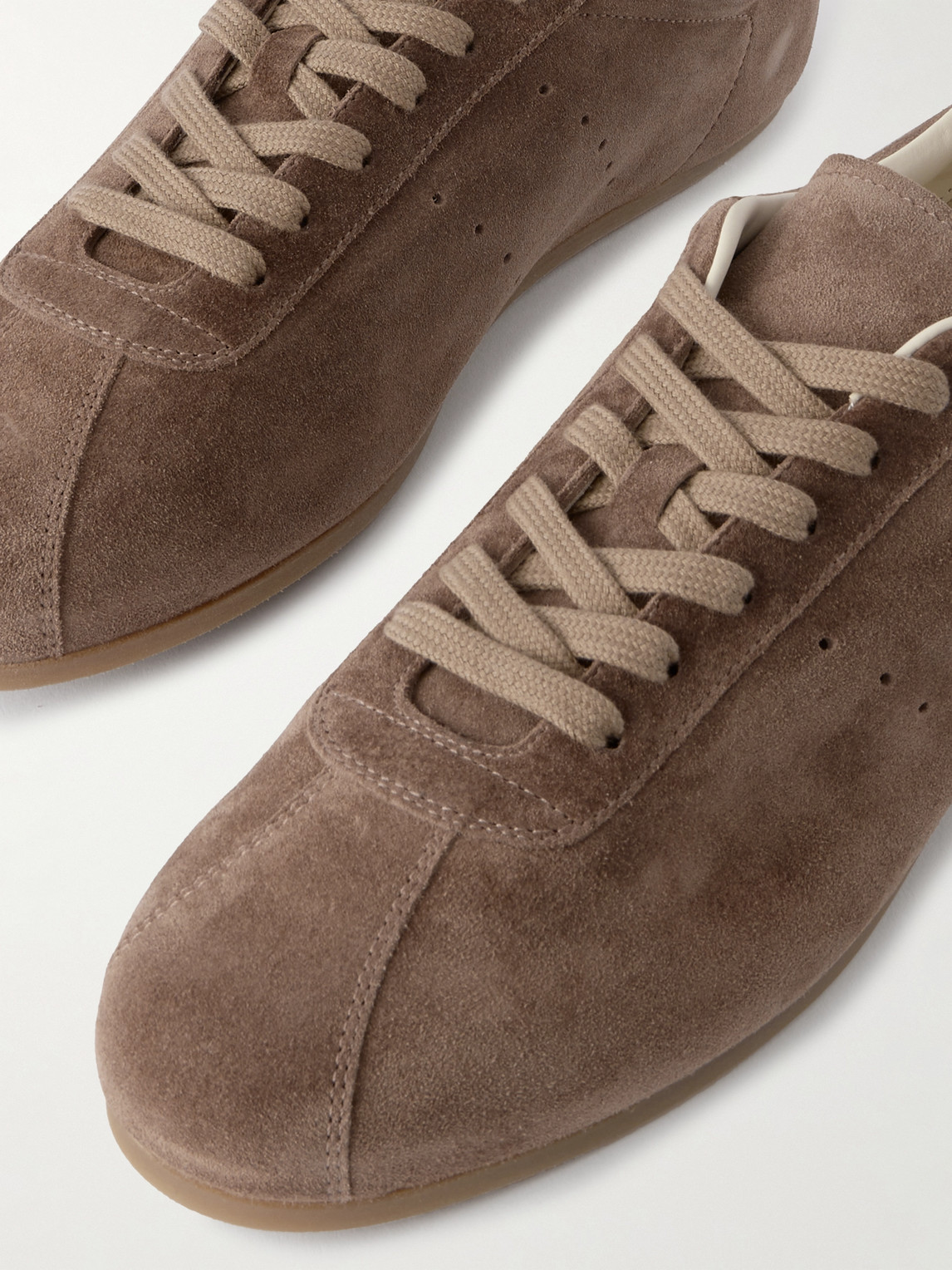 Common Projects Streamlined Suede Sneakers With Perforated Rubber Sole In Brown