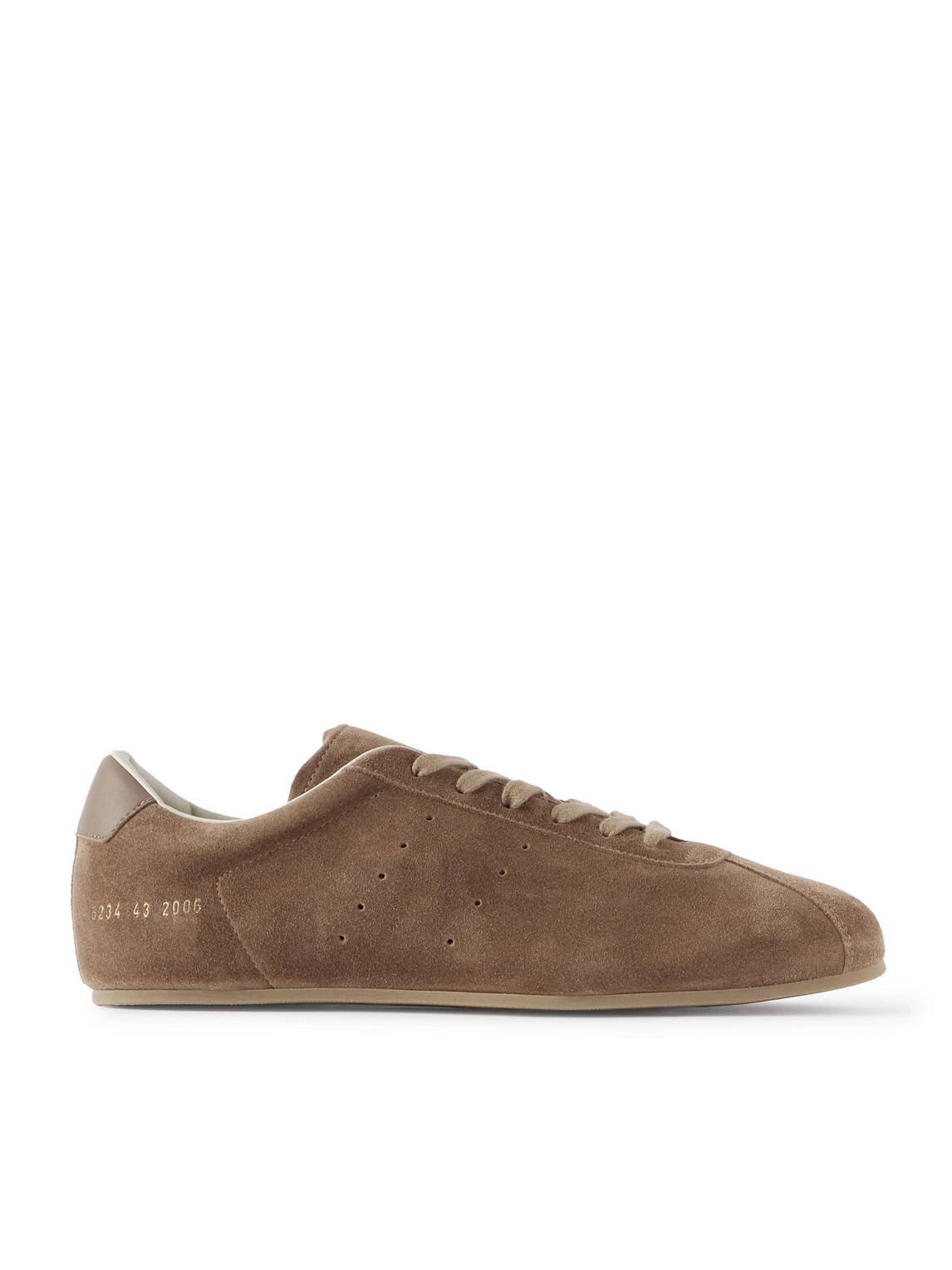 Common Projects Streamlined Suede Sneakers With Perforated Rubber Sole In Brown