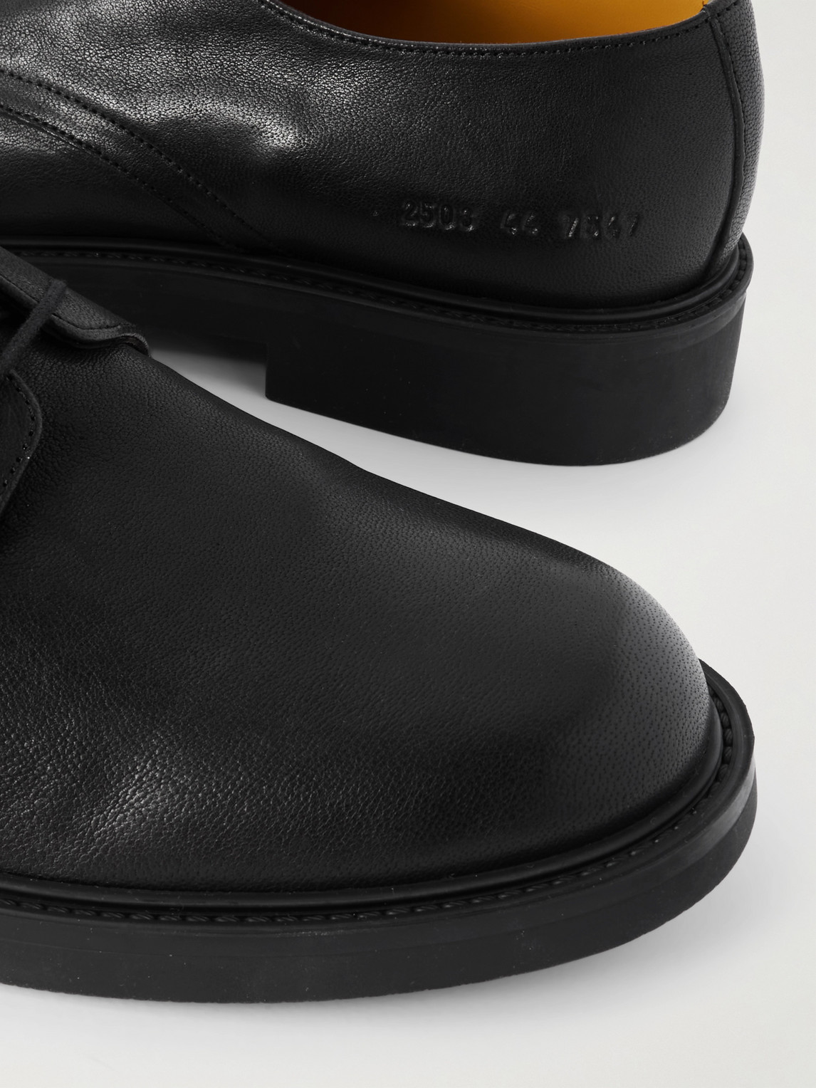 Common Projects Officers Derby Lace Up Shoes In Black Leather In Black