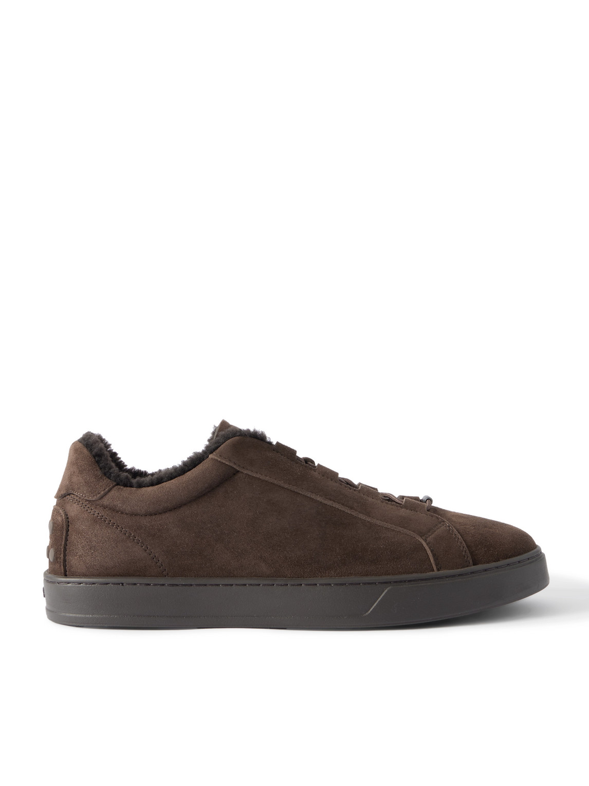 Tod's Shearling-lined Suede Sneakers In Brown