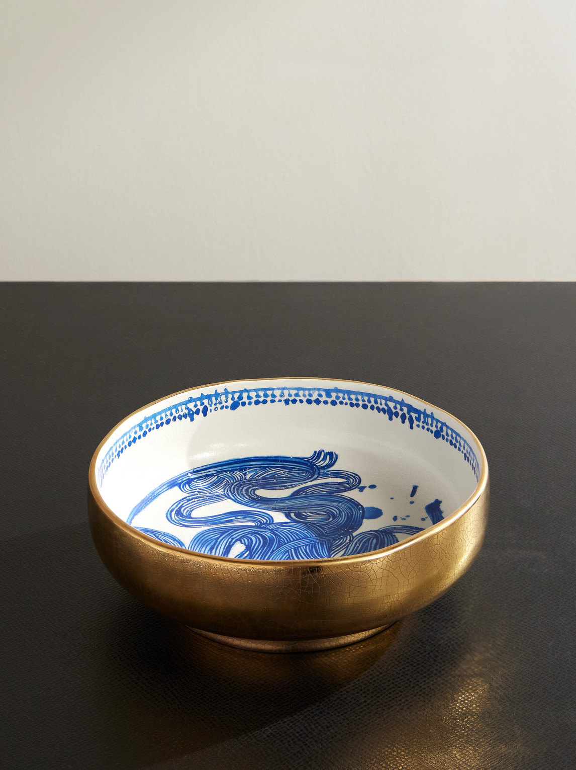 L'objet Ruan Hoffmann Gold-plated Painted Earthenware Bowl In Blue