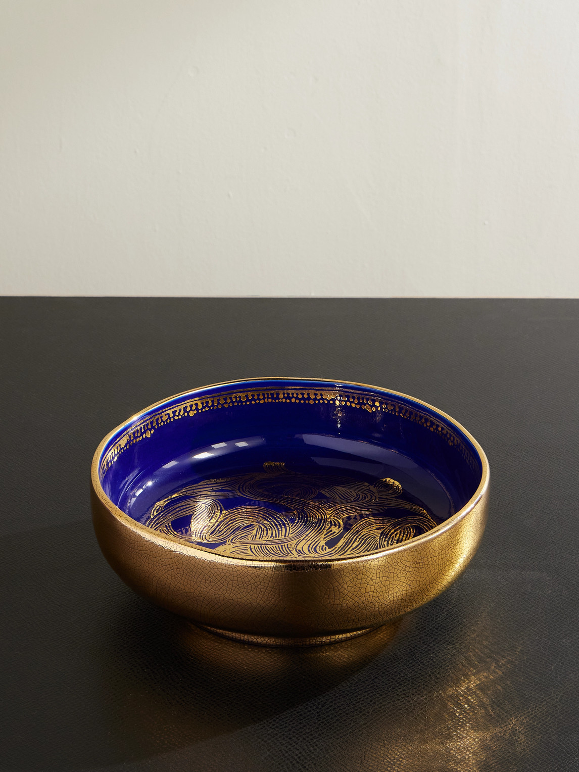 L'objet Ruan Hoffmann Gold-plated Painted Earthenware Bowl In Blue