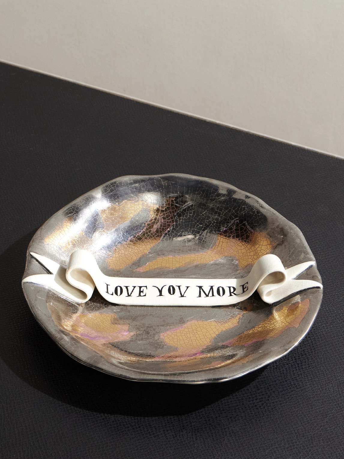 L'objet Ruan Hoffmann Love You More Painted Earthenware Plate In Gray