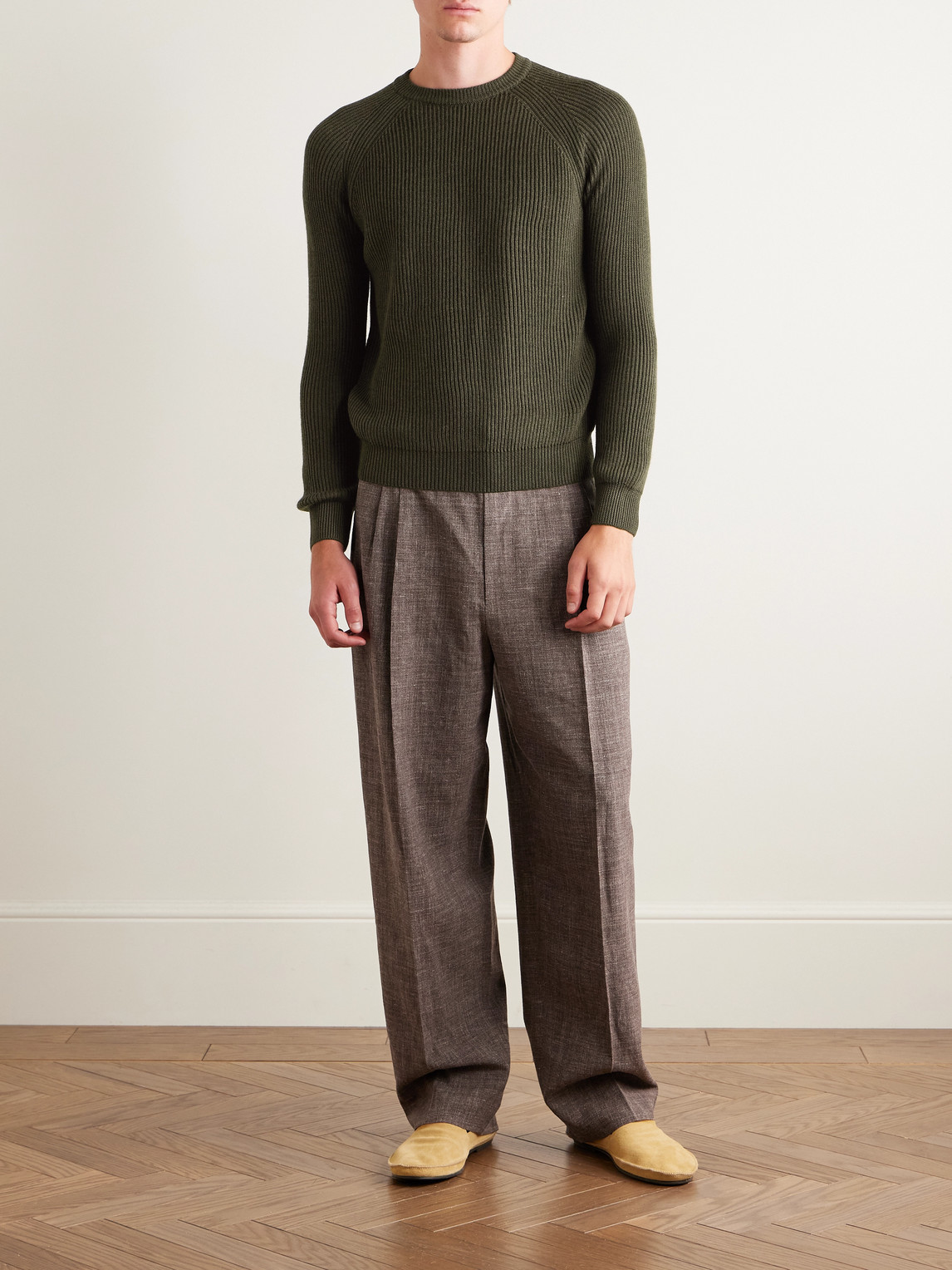 De Petrillo Ribbed Virgin Wool Sweater In Green