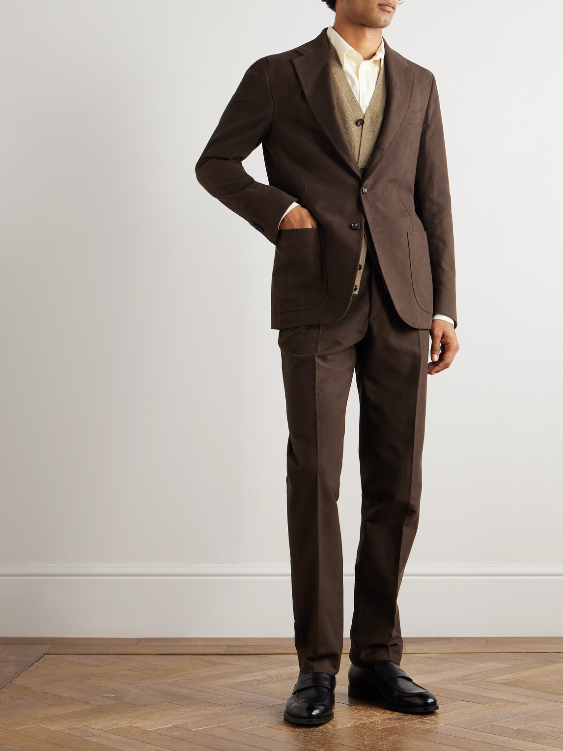 De Petrillo Posillipo Slim-fit Unstructured Cotton Suit Jacket In Brown
