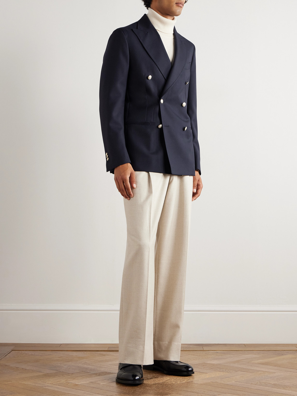 De Petrillo Sorrento Double-breasted Wool-twill Blazer In Blue