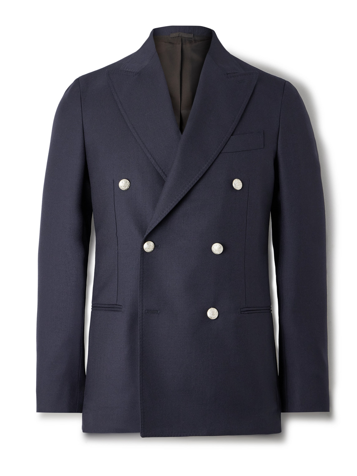 De Petrillo Sorrento Double-breasted Wool-twill Blazer In Blue