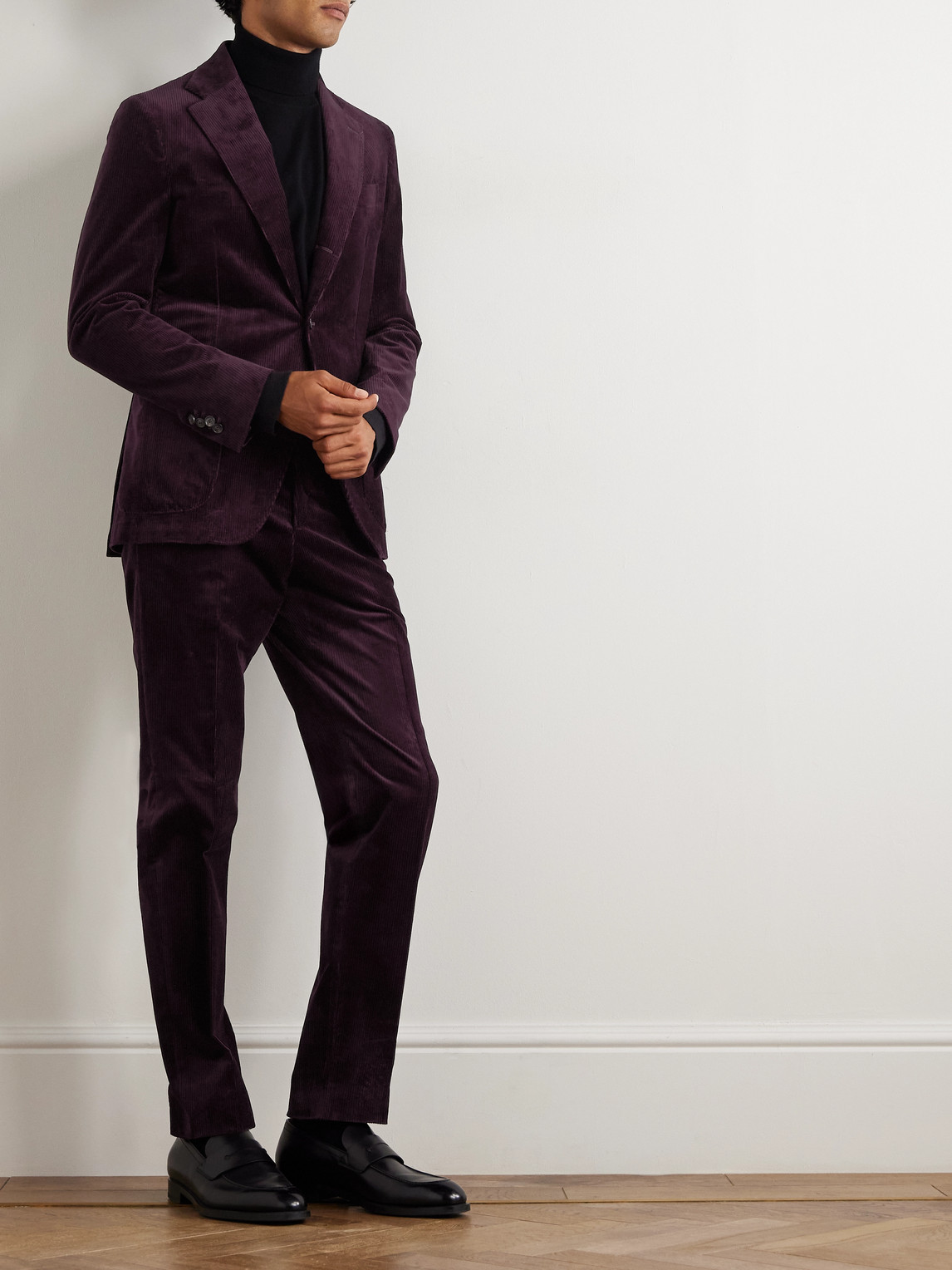 De Petrillo Posillipo Slim-fit Cotton-blend Corduroy Suit Jacket In Burgundy