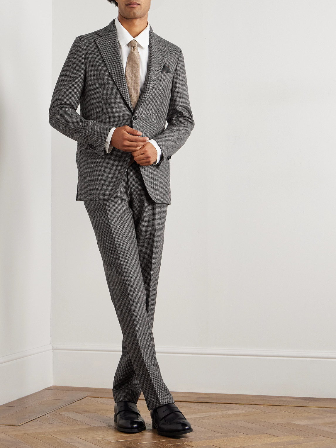 De Petrillo Napoli Slim-fit Houndstooth Virgin Wool Suit Jacket In Gray