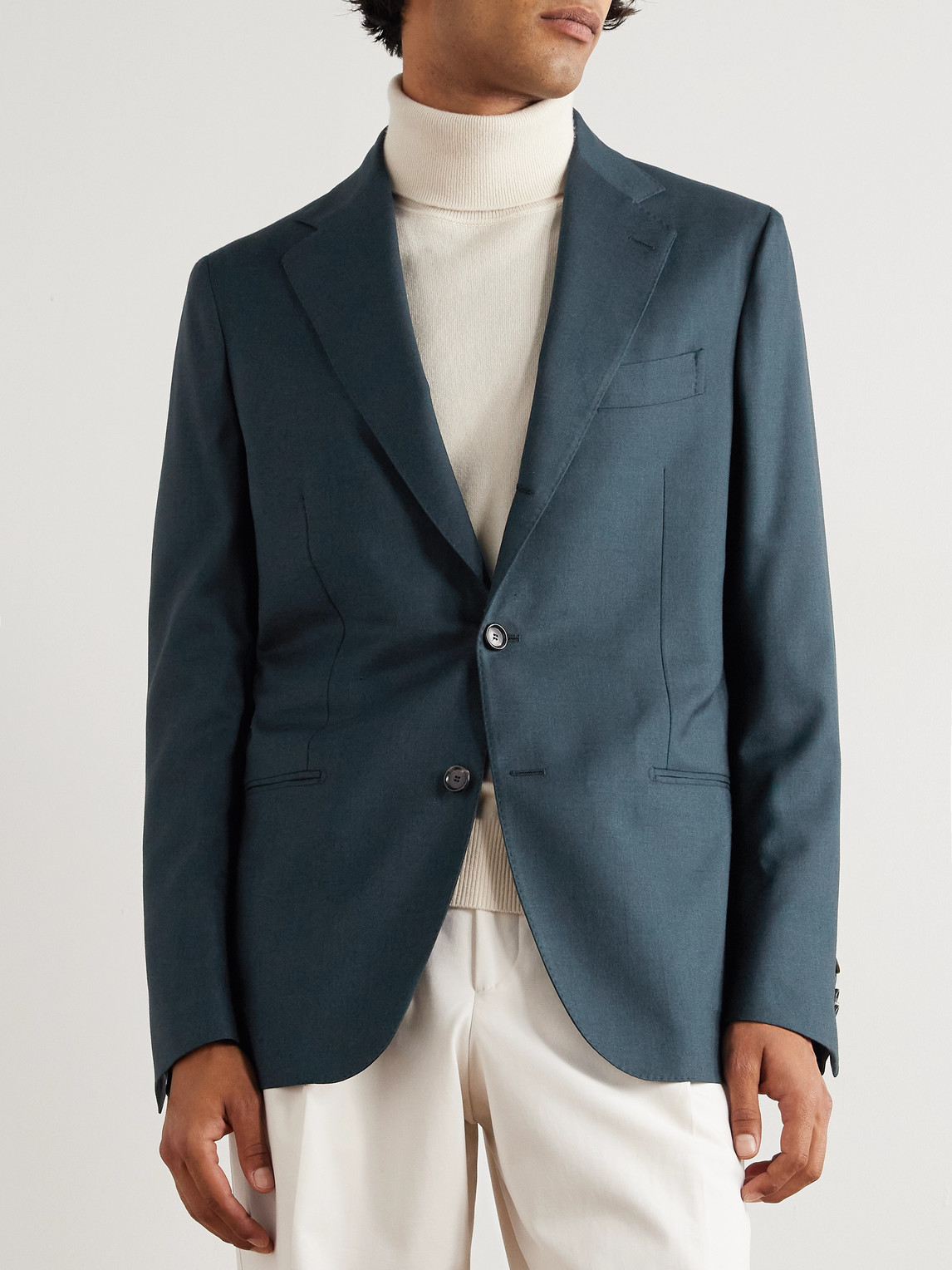 De Petrillo Napoli Wool And Silk-blend Twill Suit Jacket In Blue