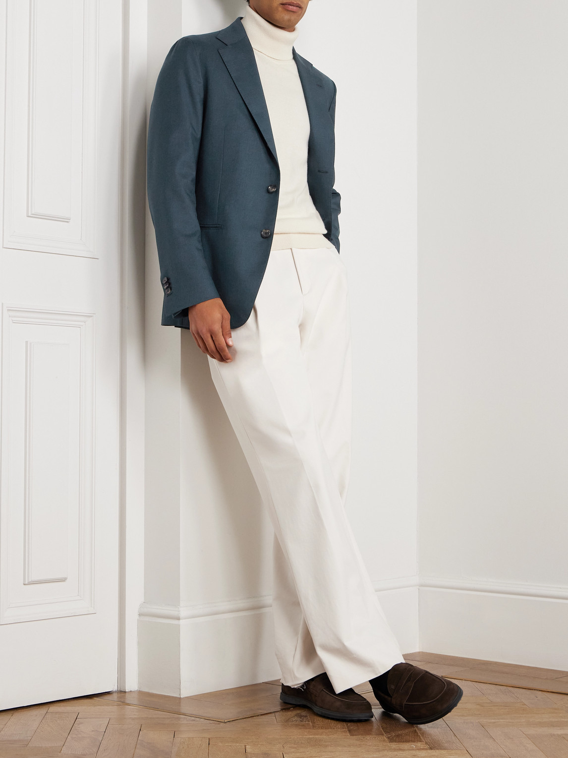 De Petrillo Napoli Wool And Silk-blend Twill Suit Jacket In Blue