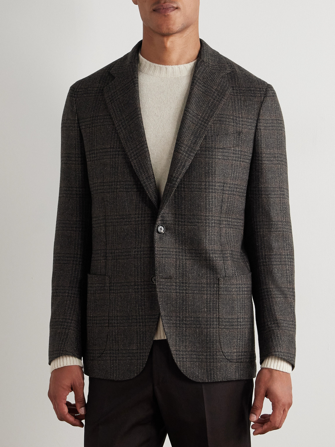  De Petrillo - Posillipo Unstructured Prince Of Wales Checked Wool And Cashmere-blend Suit Jacket - Men - Brown - It 46 
