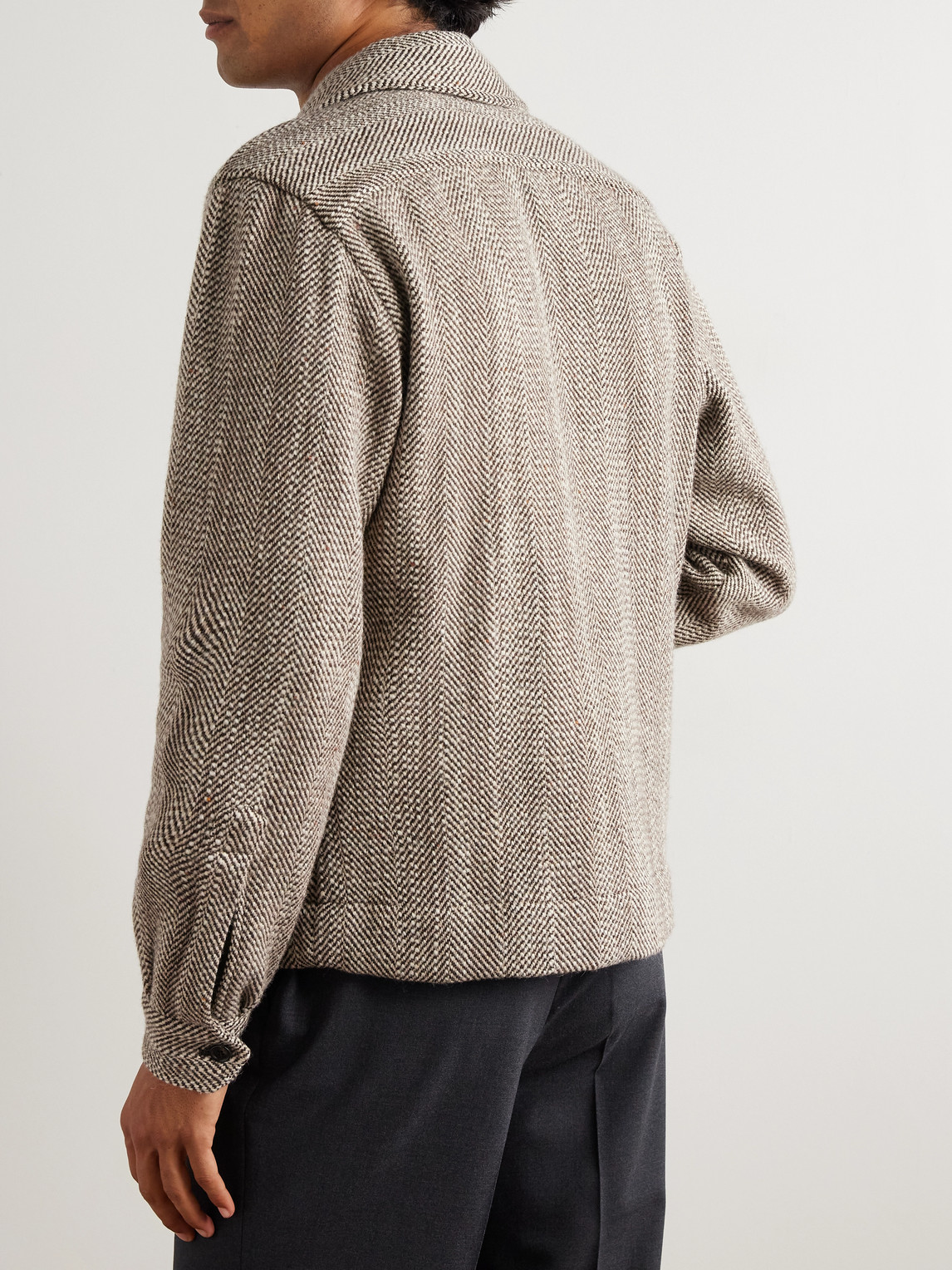 De Petrillo Herringbone Wool-blend Jacket In Brown