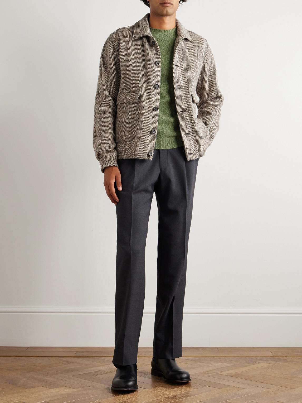 De Petrillo Herringbone Wool-blend Jacket In Brown