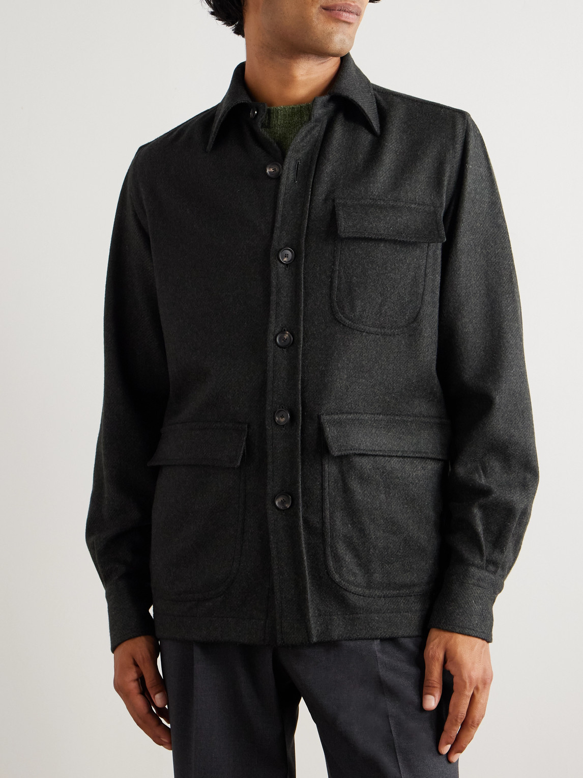 De Petrillo Wool And Cashmere-blend Overshirt In Gray