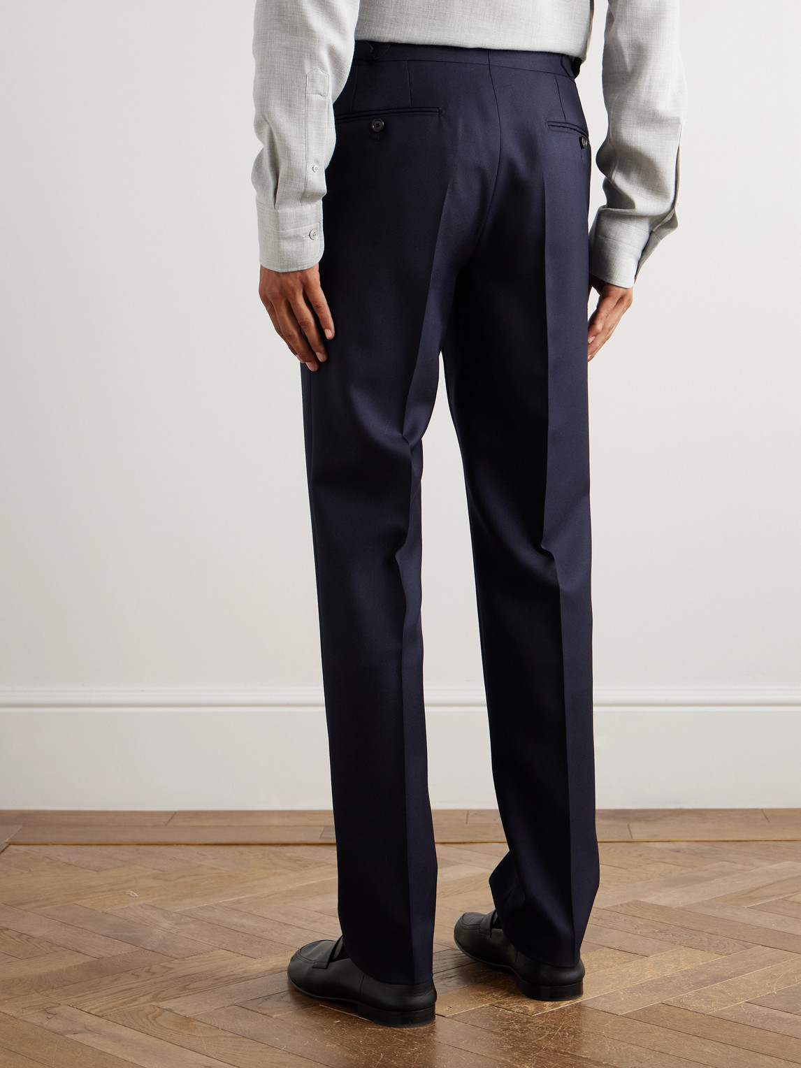 De Petrillo Slim-fit Tapered Pleated Wool-twill Suit Trousers In Blue