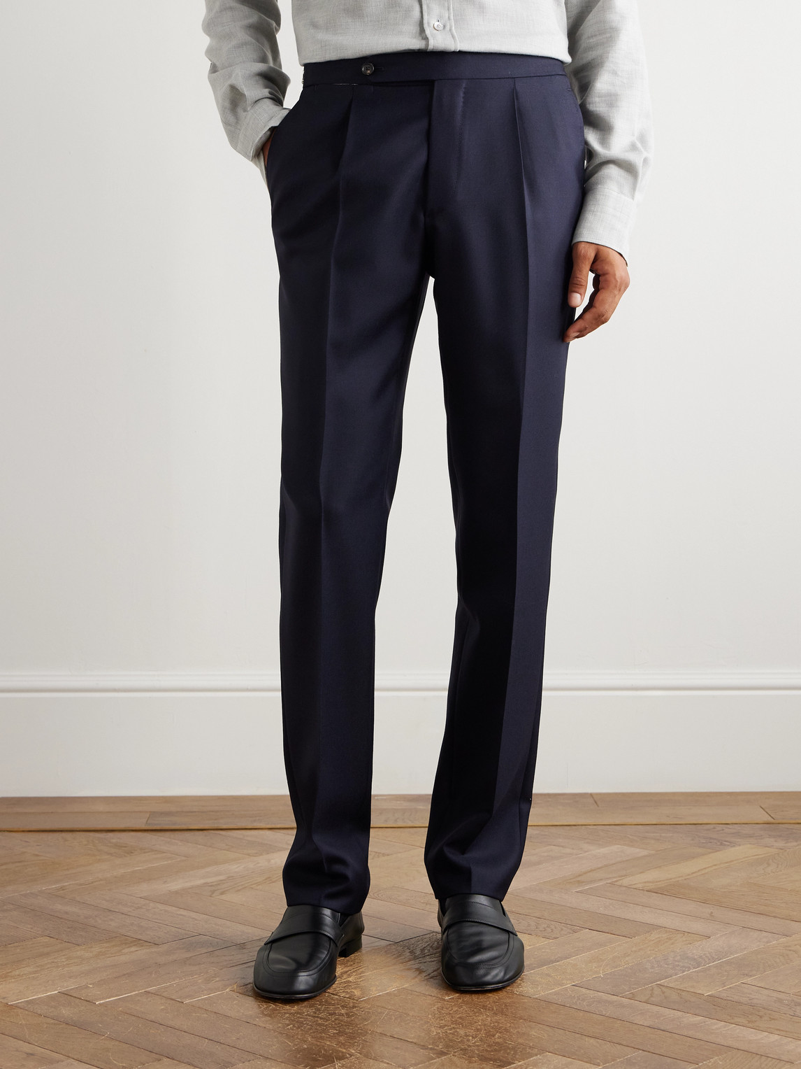 De Petrillo Slim-fit Tapered Pleated Wool-twill Suit Trousers In Blue