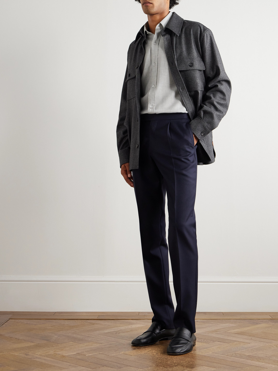De Petrillo Slim-fit Tapered Pleated Wool-twill Suit Trousers In Blue