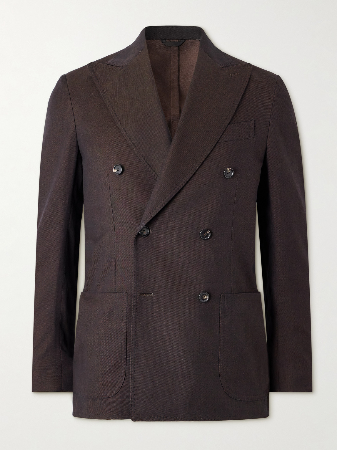 De Petrillo Vesuvio Cotton And Silk-blend Twill Suit Jacket In Brown