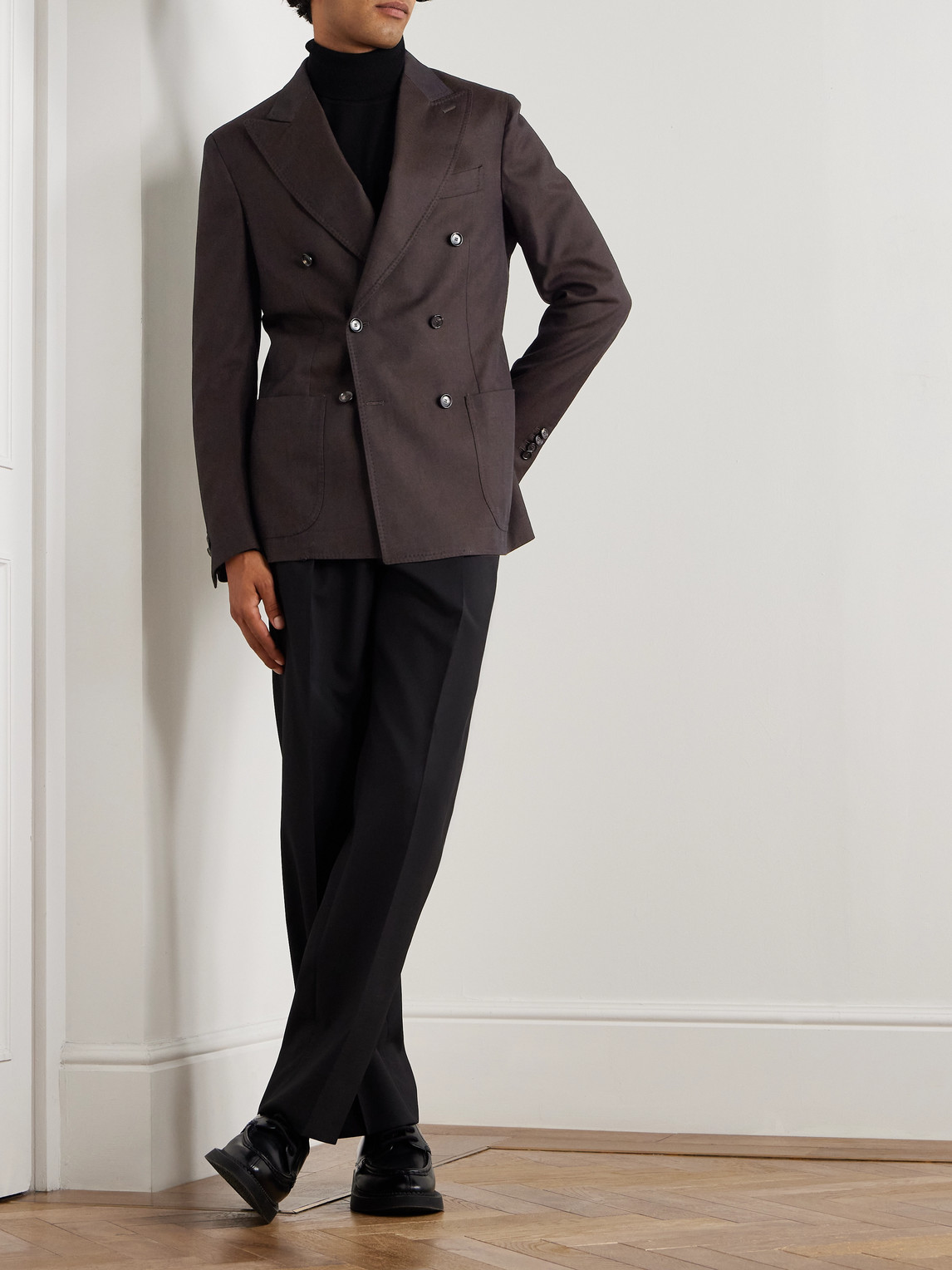 De Petrillo Vesuvio Cotton And Silk-blend Twill Suit Jacket In Brown