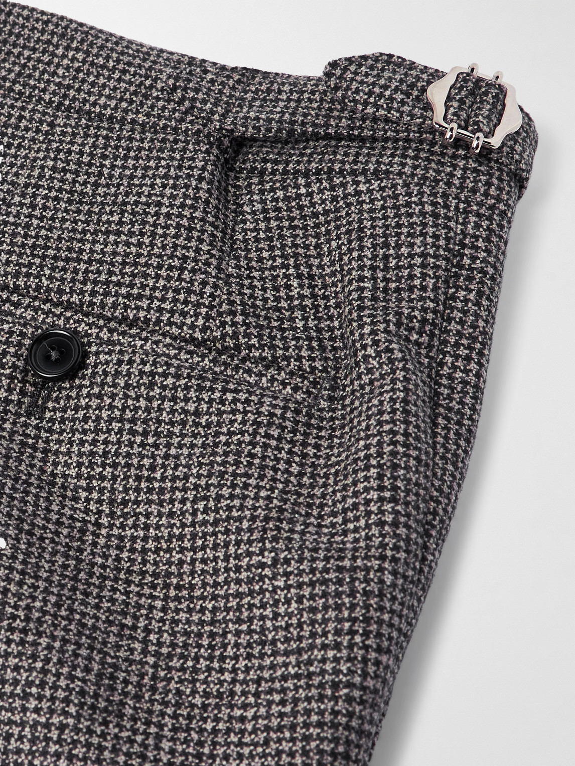 De Petrillo Slim-fit Pleated Houndstooth Virgin Wool Trousers In Gray
