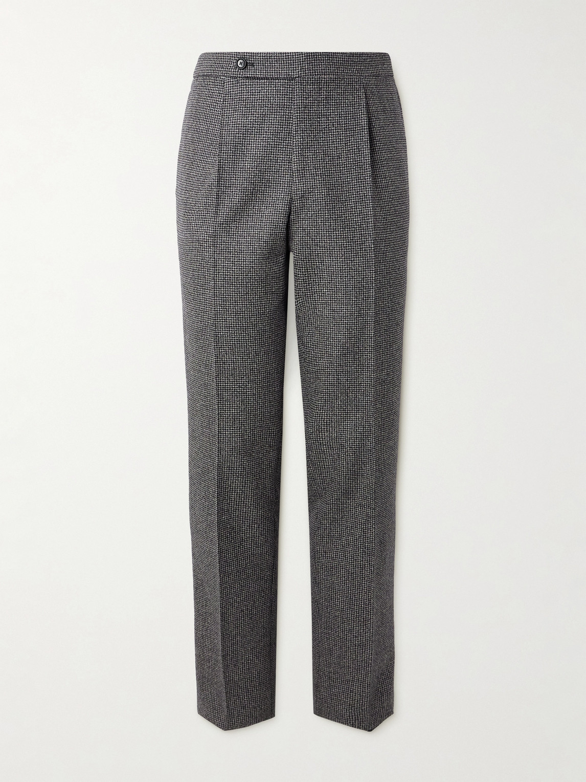 De Petrillo Slim-fit Pleated Houndstooth Virgin Wool Trousers In Gray
