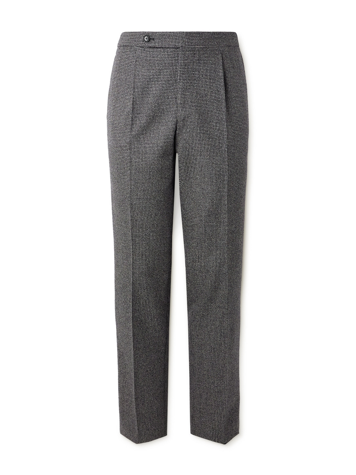 De Petrillo Slim-fit Pleated Houndstooth Virgin Wool Trousers In Gray