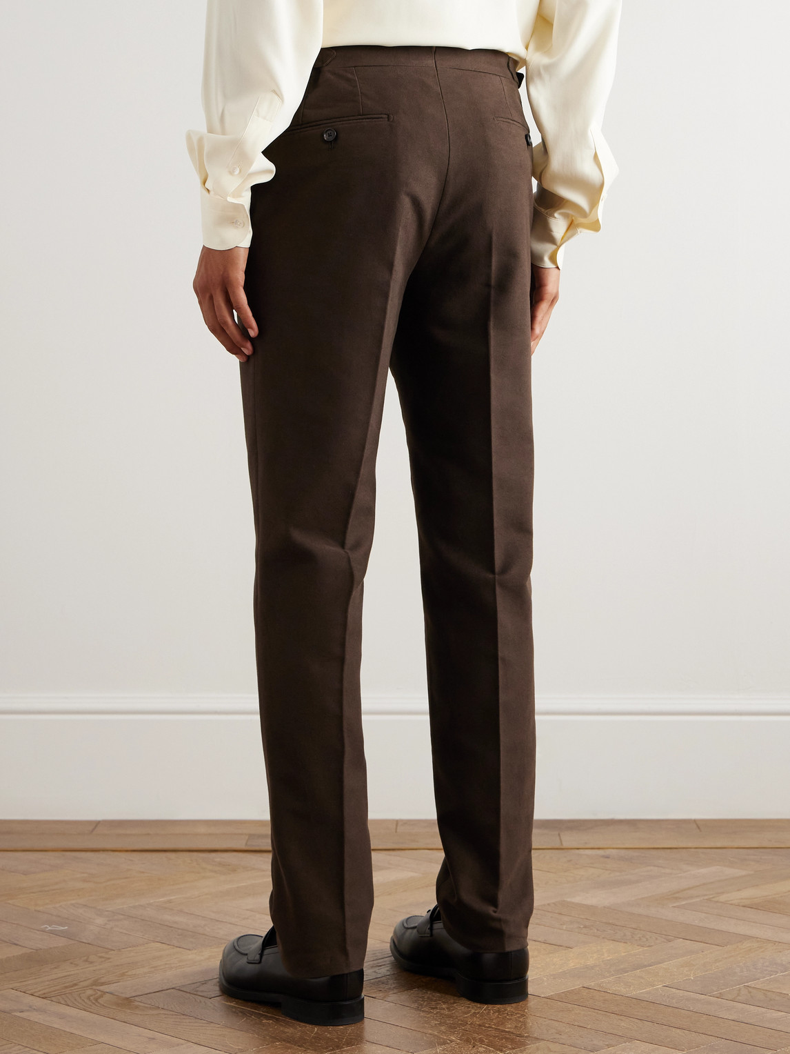 De Petrillo Slim-fit Tapered Cotton-moleskin Suit Trousers In Brown